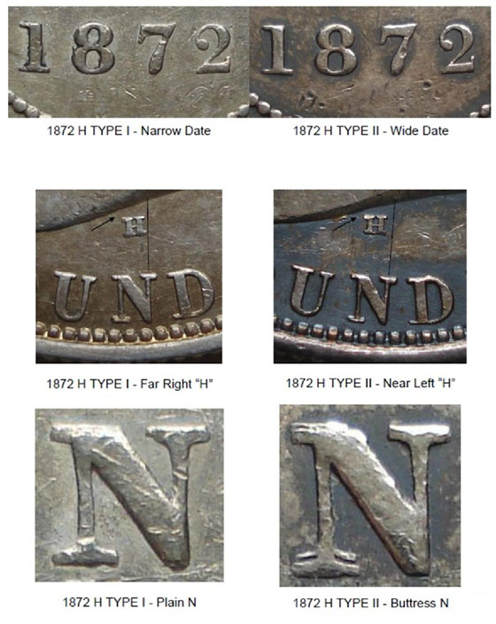 1872 H TYPE 1 Varieties